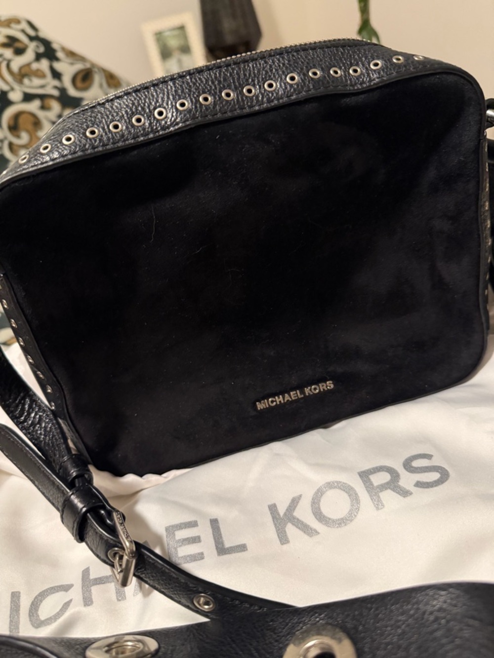 Michael Kors Black Suede and Leather Crossbody - Picture 2 of 7